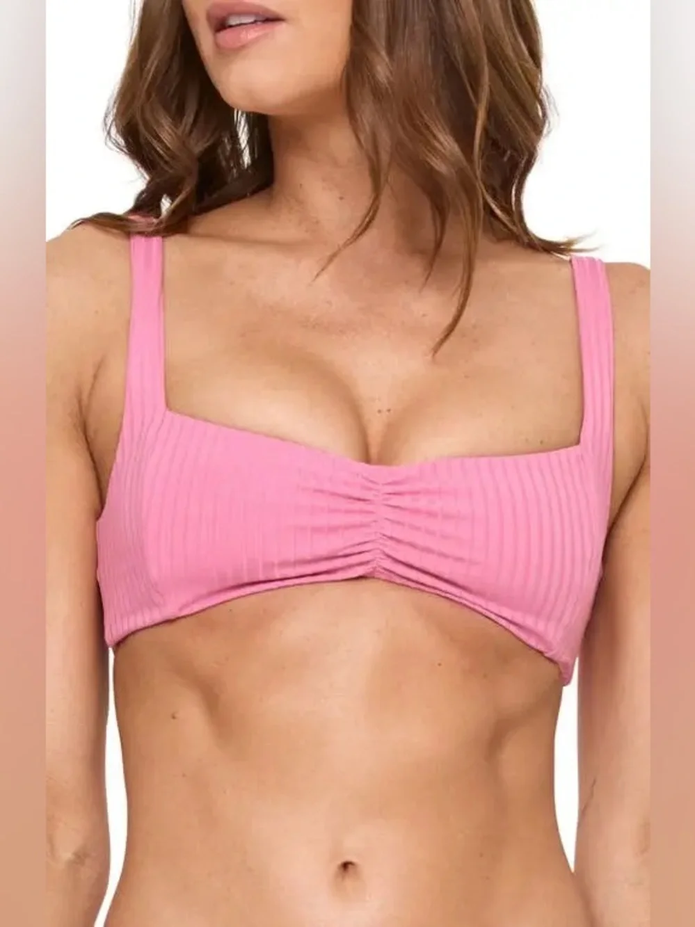 L*SPACE Effie Bikini Top Flu Pink Ribbed Size Small NWT Cutout Swim $110